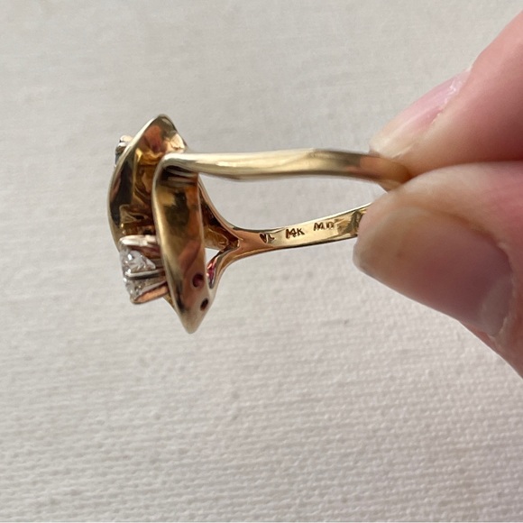 Vintage 14kt Gold European Cut Diamond & Blue Diamond Sz 7.75 Toi Et Moi Ring - Picture 7 of 11